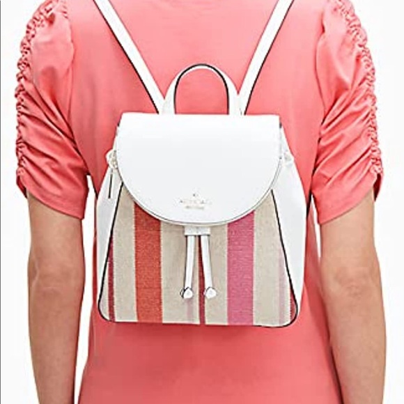 Kate Spade Leila Stripe Canvas Med Flap Backpack